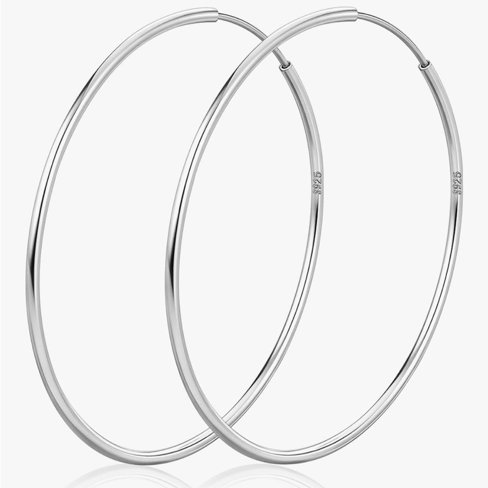 Senteria 925 Sterling Silver Hoop Earrings Thin Lightweight Hypoallergenic 2.76”